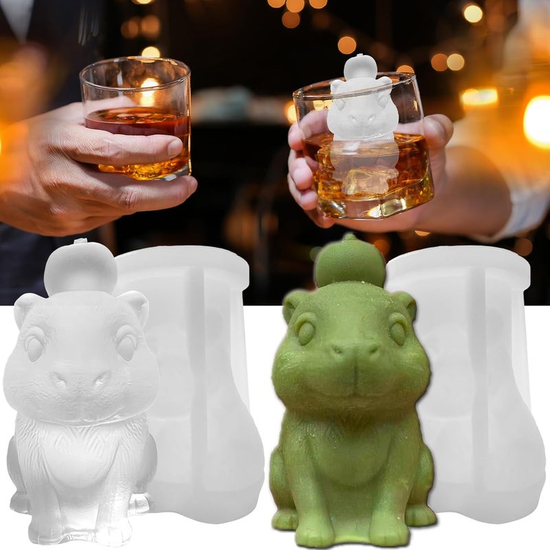 SIUPER 3D Capybara Ice Cube Silicone Molds Tray for Whiskey, Cocktail, Drink, Bar; Rich Details. Fun Animal Mold for Craft Taba Squishy Chocolate Soap Candle Resin Gift for Women Girls Boys; 2 Pack - Image 1
